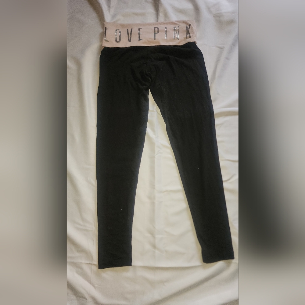 Black Leggings W/ light Pink Foldover Band